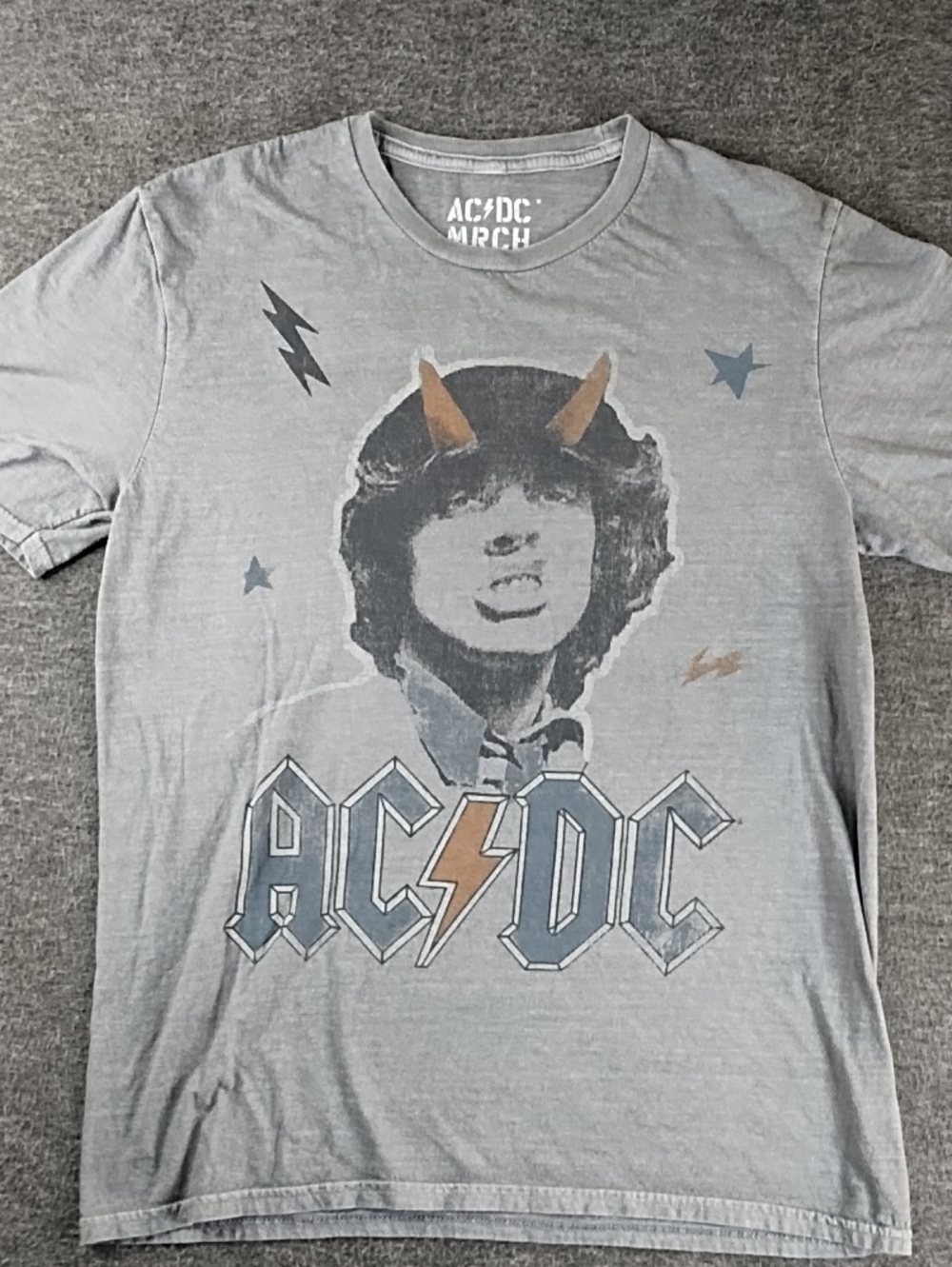 AC/DC Short-Sleeve Graphic Tee in Faded Gray with Tan Accents